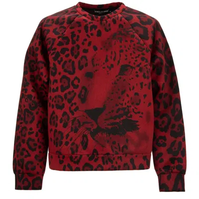 Pre-owned Dolce & Gabbana Oversize Leopard Face Print Sweater Pocket Red Black 13459