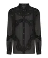 Dolce & Gabbana Oversize Organza Shirt With Lace Inserts In Black