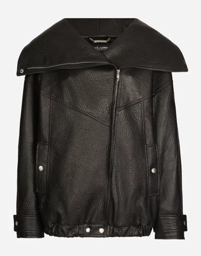 DOLCE & GABBANA OVERSIZE VEGETABLE-TANNED LAMBSKIN BIKER JACKET
