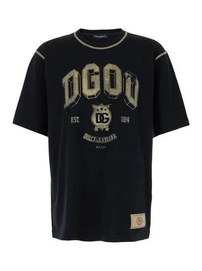 Dolce & Gabbana Oversized Black T-shirt With Dg00 Print
