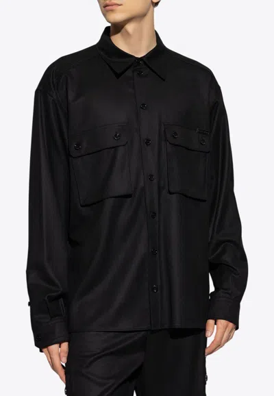 Dolce & Gabbana Oversized Button-up Wool Shirt In Black