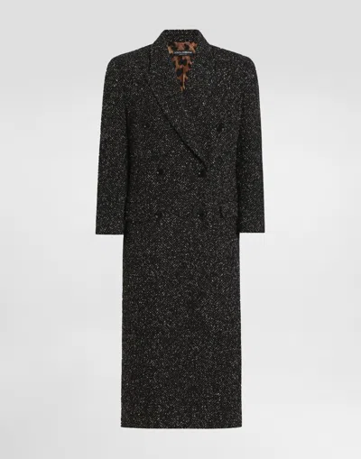 Dolce & Gabbana Oversized Double-breasted Coat In Wool Blend Chevron In Gray