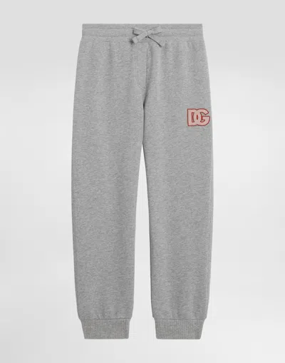 Dolce & Gabbana Oversized Fleece Trousers With Dg Embroidery In Gray