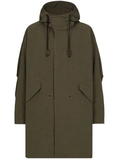 Dolce & Gabbana Unlined Technical Fabric Parka With Hood In Green