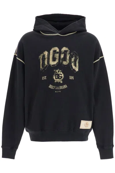 Dolce & Gabbana Oversized Hoodie With Hood And Logo Print In Black