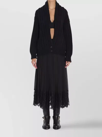Dolce & Gabbana Oversized Knit Cardigan Deep Neckline In Black
