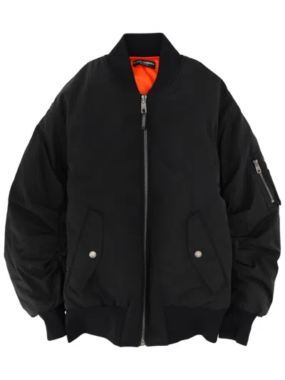 Dolce & Gabbana Oversized Polyamide Bomber Jacket In Black