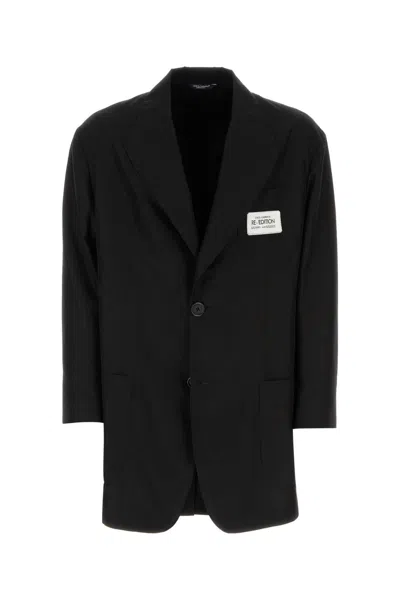 Dolce & Gabbana Oversized Shantung Blazer With Cotton-lining In Black