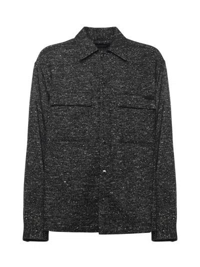 Dolce & Gabbana Dark Grey Shirt With Classic Collar And Chest Pockets In Fabric Man In Gray