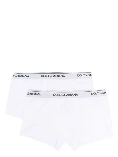 DOLCE & GABBANA PACK OF 2 WHITE COTTON BOXER SHORTS WITH LOGO