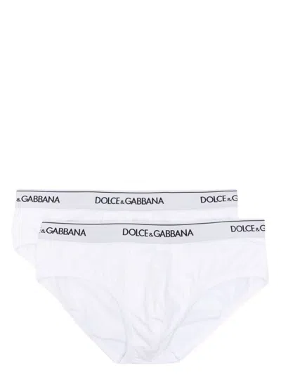 DOLCE & GABBANA PACK OF 2 WHITE COTTON BRIEFS WITH BLACK LOGO