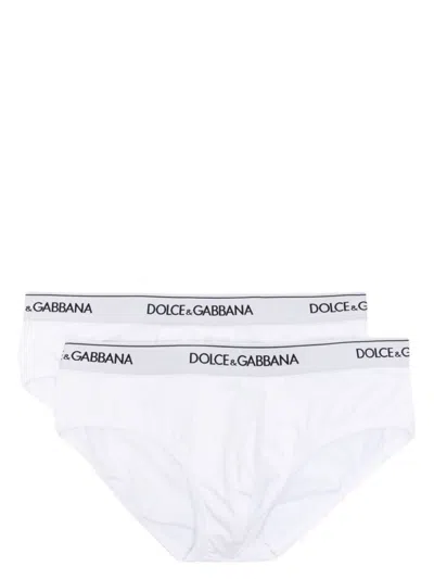 DOLCE & GABBANA DOLCE & GABBANA PACK OF 2 WHITE COTTON BRIEFS WITH BLACK LOGO