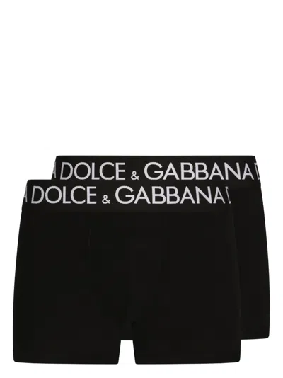 Dolce & Gabbana Bi-pack Boxer Jersey Di Cotone In Black