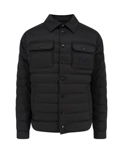 Dolce & Gabbana Padded And Quilted Nylon Jacket With Frontal Logo In Schwarz