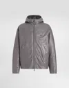 Dolce & Gabbana Padded Leather Jacket With Hood And Tag In Grey