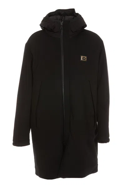 Dolce & Gabbana Padded Logo-plaque Long-sleeved Parka In Nero