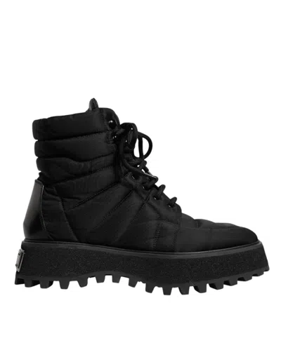 Dolce & Gabbana Padded Mid Calf Lace Up Boots Men's Shoes In Black