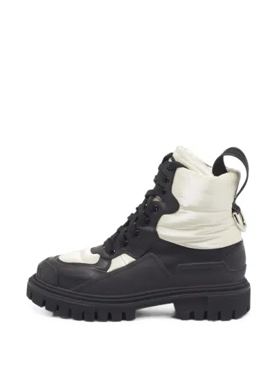 Pre-owned Dolce & Gabbana Padded Panel Combat Boots In Black