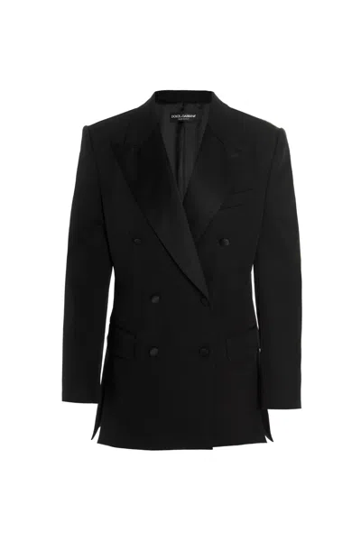 Dolce & Gabbana Padded Shoulders Double-breasted Blazer Jacket In Black