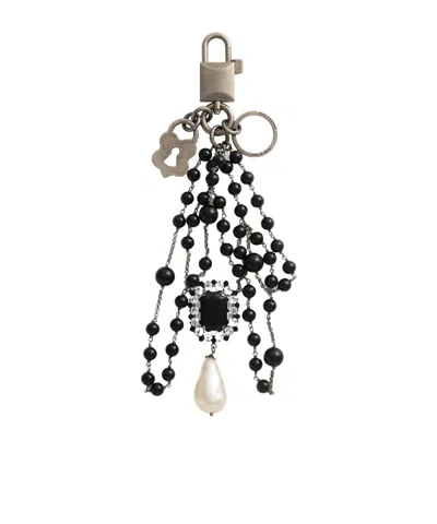 Dolce & Gabbana Padlock Beaded Keyring In Brown