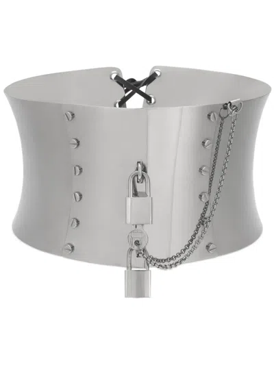 Dolce & Gabbana Padlock-detail Metallic Belt In Silver