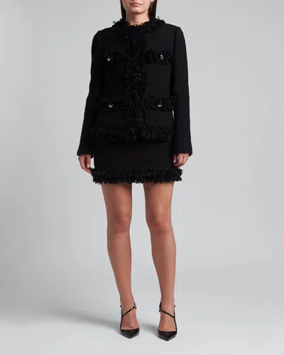 Dolce & Gabbana Paillette Fringe Boucle Jacket In Black