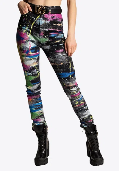 DOLCE & GABBANA PAINT-SPLASHED SKINNY JEANS