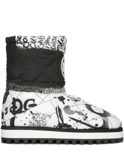 Dolce & Gabbana Paint Splatter-print Padded Boots In White