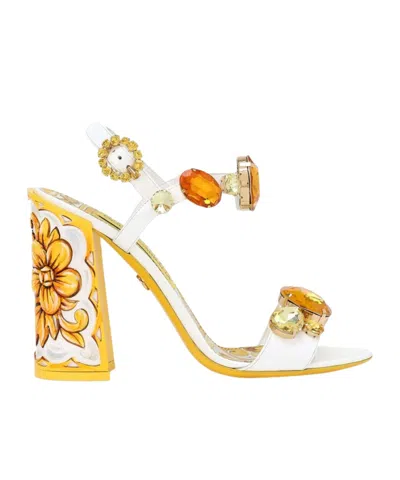 Dolce & Gabbana Keira 105 Stone-embellished Leather Sandals In Yellow
