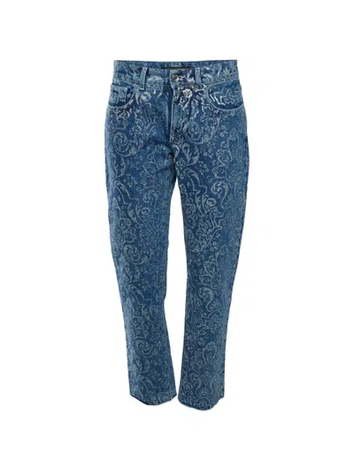 Pre-owned Dolce & Gabbana Paisley Glitter-print Jeans In Blue