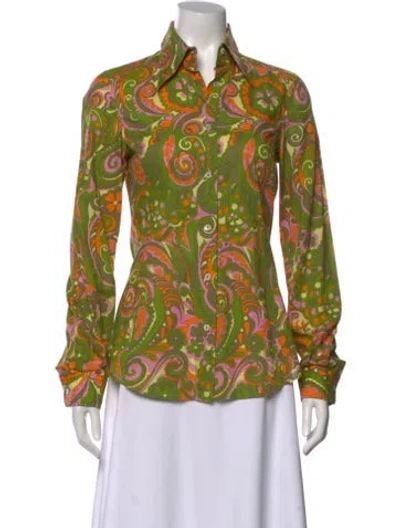 Pre-owned Dolce & Gabbana Paisley Print Long Sleeve Blouse In Green