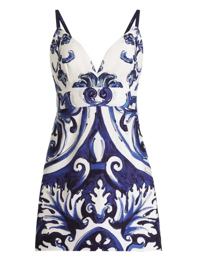 Dolce & Gabbana Paisley-print Mini Dress In Blue