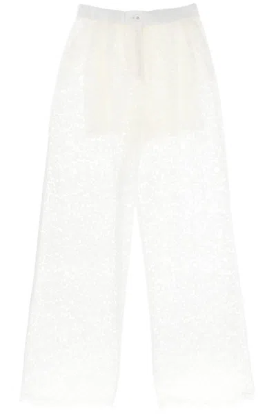 Dolce & Gabbana Flared Floral Cordonetto Lace Trousers In White