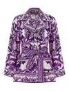 Dolce & Gabbana Waist Belted Collared Floral Sleeved Shirt In Multi
