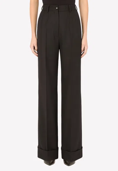 Dolce & Gabbana Palazzo Pants In Virgin Wool In Black