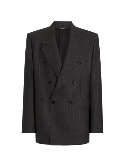 Dolce & Gabbana Palermo Double-breasted Pinstripe Wool Jacket In Brown
