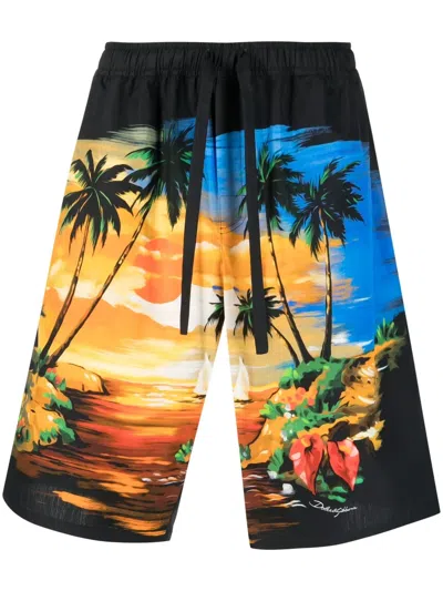 Dolce & Gabbana Bermuda Shorts With Hawaii Print In Multicolour