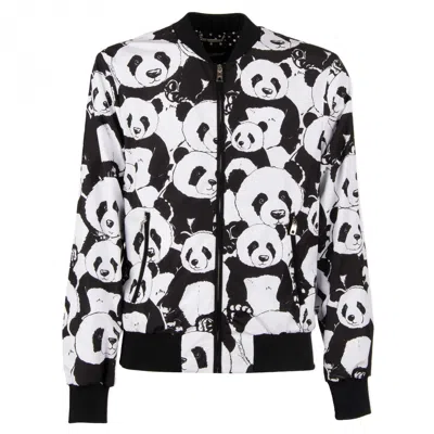 Pre-owned Dolce & Gabbana Panda Printed Bomber Jacket Dg Logo Black White 09728