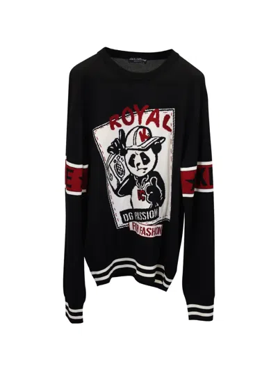 Pre-owned Dolce & Gabbana Panda-print Passion Sweater In Black