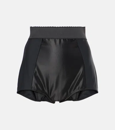 Dolce & Gabbana Silk Satin And Stretch Marquisette High-waisted Panties In Black