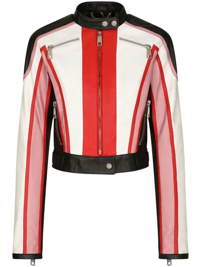 Dolce & Gabbana Panelled Leather Jacket In White