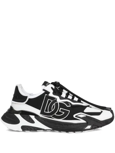 Dolce & Gabbana Panelled Leather Sneakers With Iconic Logo Patch In Black