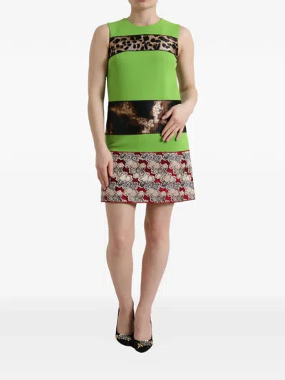 Dolce & Gabbana Panelled Leopard-print Mini Dress In Green