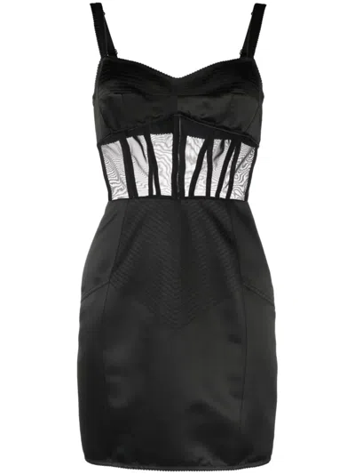 Dolce & Gabbana Corset-style Silk Minidress In Black