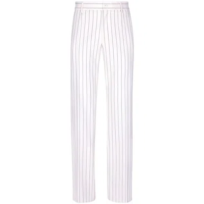 Dolce & Gabbana Straight-leg Striped Wool Trousers In White