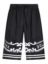 Dolce & Gabbana Black Bermuda Pants With Drawstring Elastic Waist And Maxi Print In Silk Man In Black