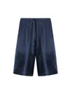 Dolce & Gabbana Silk Drawstring Shorts Side Stripe In Blue