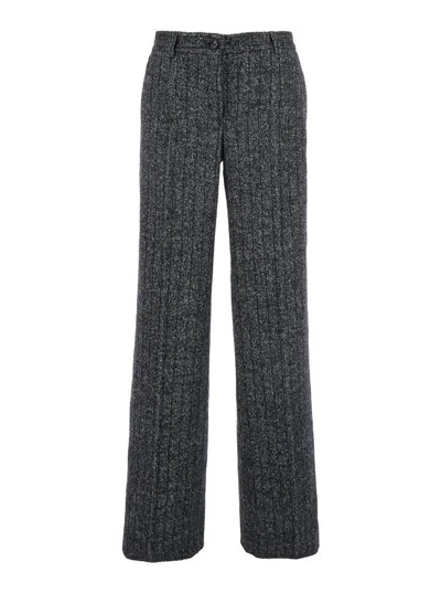 Dolce & Gabbana Pantalore Rigato Misto Lana Trousers Grey In Gray