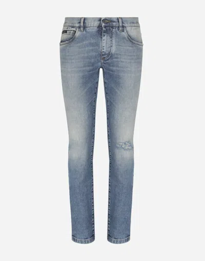Dolce & Gabbana Light Blue Skinny Stretch Jeans With Rips