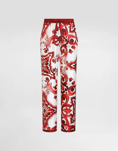 Dolce & Gabbana Twill Vanity Trousers With Majolica Print In Brown